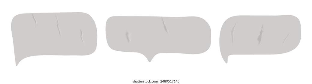 Trendy school sticker with realistic texture. Set of different grey speech bubbles. Template for chat, web, social media.