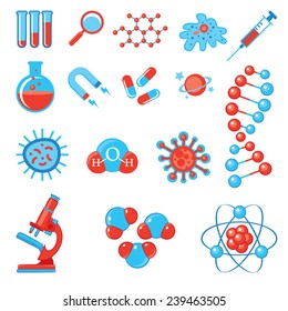 Trendy science icons. Physics Chemistry Biology and Medicine. Vector illustration. Isolated on white background. Set