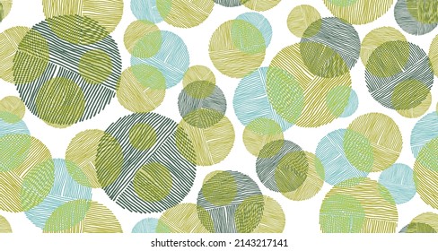 Trendy scribble circle shapes of lines seamless pattern vector design. Textile print. Bubbles doodling. Group of circles scribbling. Circular shapes of scribble lines seamless pattern.
