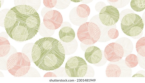 Trendy scribble circle shapes of lines seamless pattern vector design. Textile print. Bubbles doodling. Handdrawn circles scribbling. Circular shapes of scribble lines seamless pattern.