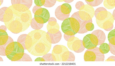 Trendy scribble round shapes of lines seamless pattern graphic design. Fabric print. Bubbles doodling. Group of circles scribbling. Circular shapes of scribble lines endless pattern.