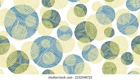 Trendy scribble round shapes of lines seamless pattern vector design. Fabric print. Bubbles doodling. Group of circles scribbling. Round scratch shapes of scribble lines seamless pattern.