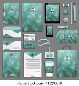 Trendy sea wave Corporate identity template set. Business stationery mock-up with logo. Branding design. Colorful geometric background.