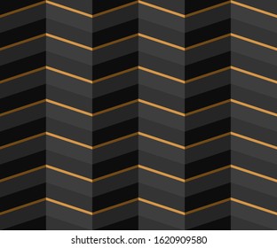 Trendy seamless 3D volumetric background from black stripes with gold accents. Templates for wallpaper, printing products, interiors, web design. Art Deco. Vector