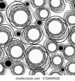 Fondo abstracto moderno y sin inconvenientes. Fondo blanco con círculos de textura geométrica.  Composición vectorial en blanco y negro.