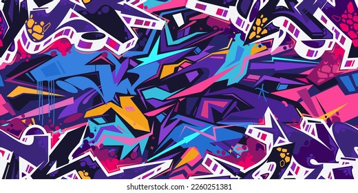 Trendy Seamless Abstract Urban Street Art Graffiti Style Vector Illustration Background Template