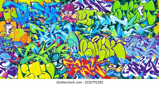 Trendy Seamless Abstract Urban Style Hiphop Graffiti Street Art Pattern. Vector Illustration Background Template