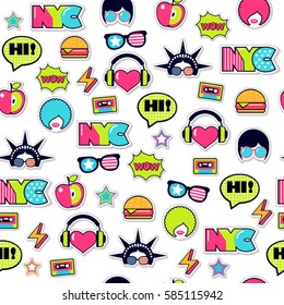 trendy seamless american pattern with patches and stickers