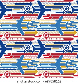 trendy seamless background with planes, arrows and lines, can be used for travels and airports, vector illustration
