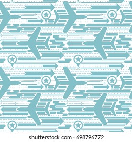 trendy seamless background with planes, arrows and lines, can be used for travels and airports, vector illustration