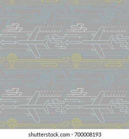 trendy seamless background with planes, arrows and lines, can be used for travels and airports, vector illustration