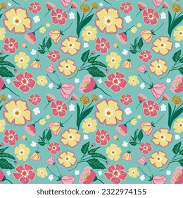 Patrones textiles botánicos modernos y sin fisuras con flores rojas pequeñas, estampado de tela floral, estilo ditsy, dibujado a mano, vector, Moda floral