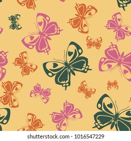 Trendy seamless butterfly iterative pattern isolated on contrast back layer. Spring butterfly repeat theme vector. Wildlife insect fauna artwork for garments.