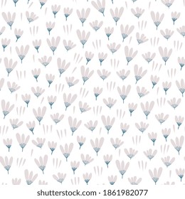 Trendy seamless chamomile, daisies ditsy pattern. Fabric design with simple flowers. Vector cute flowe pattern for fabric, wallpaper or wrap paper.