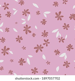 Trendy seamless chamomile, daisies ditsy pattern. Fabric design with simple flowers. Vector cute flower pattern for fabric, wallpaper or wrap paper.