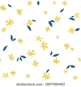 Trendy seamless chamomile, daisies ditsy pattern. Fabric design with simple flowers. Vector cute flower pattern for fabric, wallpaper or wrap paper.