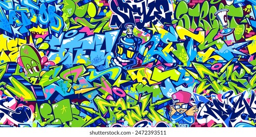 Trendy Seamless Colorful Abstract Urban Style Hiphop Graffiti Street Art Pattern Vector Background