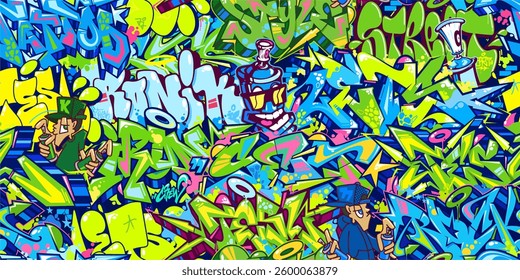 Trendy Seamless Colorful Abstract Urban Style Hiphop Graffiti Street Art Pattern Vector Background