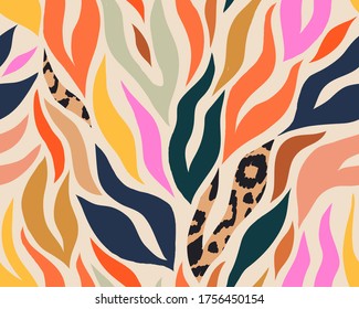 Trendy seamless colorful summer pattern. Hand drawn trendy abstract illustration. Creative collage seamless pattern. 