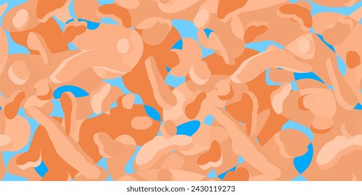 Trendy Seamless Cool Peach Fuzz And Light Blue Abstract Pattern Vector Illustration Background Art