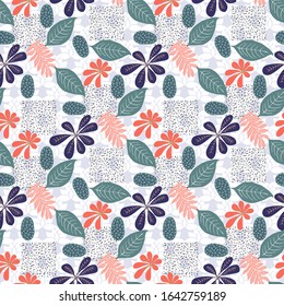 Trendy seamless exotic pattern with foliage. Modern abstract design for paper, wallpaper, cover, fabric, Interior decor and other users. Vector abstract botanical illustration.