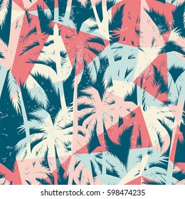 Trendy seamless exotic pattern with hand texture and geometric elements. Vector illustration