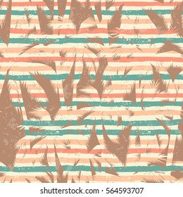 Trendy seamless exotic pattern with palm, hand texture and geometric elements. Vector illustration