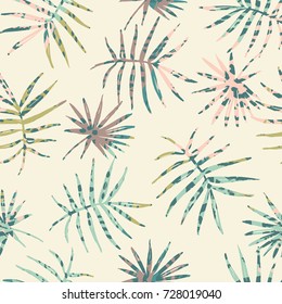 Trendy seamless exotic pattern with palm, animal prints and hand drawn textures. Vector illustration. Modern abstract design for paper, wallpaper, cover, fabric, Interior decor and other users.