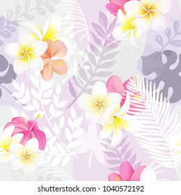 Trendy seamless exotic pattern with tropical plants and flowers. Modern abstract design for paper, wallpaper, cover, fabric and other users. Vector illustration.