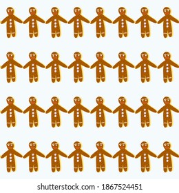 Trendy seamless flat style vector pattern with gingerbread men holding hands. Simple doodle concept with cookieman chain for cover, textile, wrapper, package, print, stationery, textile, wallpaper.