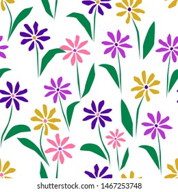 Trendy seamless floral ditsy pattern. Fabric design with simple flowers. Vector cute repeated pattern for baby fabric, wallpaper or wrap paper