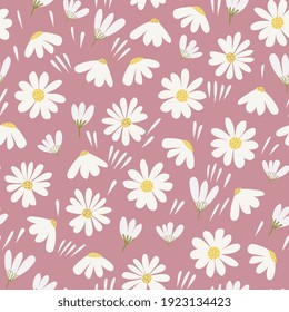 Patrón moderno de color floral sin fisuras. Diseño de tela con camomila, margaritas. Vector lindo patrón repetido para tela, papel pintado o papel envuelto.