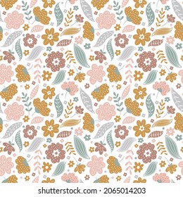 Trendy seamless floral ditsy pattern. Fabric design with simple flowers.