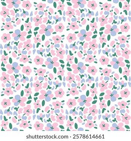 Trendy seamless floral ditsy pattern. Fabric design with simple flowers. Vector cute repeated pattern for baby fabric, wallpaper or wrap paper