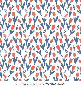 Trendy seamless floral ditsy pattern. Fabric design with simple flowers. Vector cute repeated pattern for baby fabric, wallpaper or wrap paper