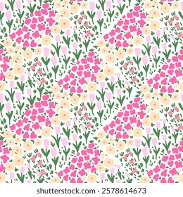 Trendy seamless floral ditsy pattern. Fabric design with simple flowers. Vector cute repeated pattern for baby fabric, wallpaper or wrap paper