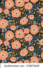 Trendy seamless floral ditsy pattern. Fabric design with simple flowers. Vector seamless background. Garden pattern.