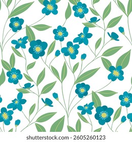Trendy seamless floral forget-me-not flowers endless pattern. Fabric design with simple flowers. Vector cute repeated pattern for baby fabric, wallpaper or wrap paper