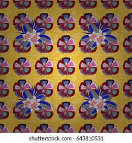 Trendy seamless Floral Pattern in blue and red colors. Vector seamless pattern with ditsy flowers.