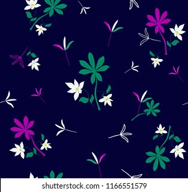 Trendy Seamless Floral Pattern, Botanical Beautiful hand drawing line Floral seamless pattern, for fashion fabric and all Printing with in sketch free hand style. Vector, EPS 8