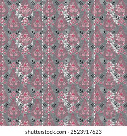 Trendy Seamless Floral Pattern in bright seamless pattern flowers drawn on light purple. Roses pattern bunch of flowers, repeating print for fabric.