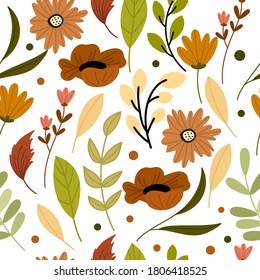 Trendy seamless floral pattern. Fabric design with simple flowers. Vector cute repeated pattern for baby fabric, wallpaper or wrapping paper