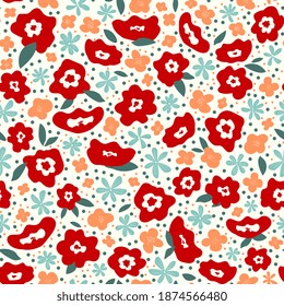 Trendy seamless floral pattern. Fabric design with simple flowers. Vector cute  ditsy pattern for fabric, wallpaper or wrap paper.
