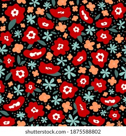 Trendy seamless floral pattern. Fabric design with simple flowers. Vector cute  ditsy pattern for fabric, wallpaper or wrap paper.