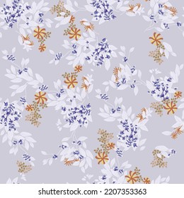 Patrón floral sin fisuras de moda. Diseño de tela con flores simples. Vector lindo patrón repetido de color marrón para tela, papel pintado o papel envuelto.