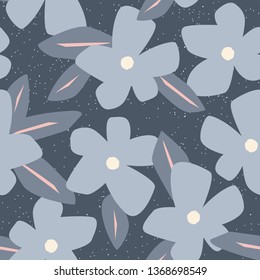 Trendy seamless floral pattern with hand drawn flowers. Stylish background with simple modern flowers and leaves. Vector illustration for print, design, fabric.