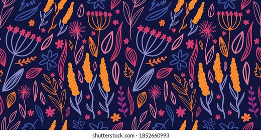 Patrón floral sin costura de moda con estilo dibujado a mano. Ditsy repetía los antecedentes de los textiles y papel pintado para niños y niñas.