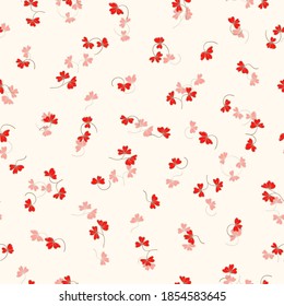 Trendy seamless floral pattern with ornament. Colorful flowers on light background. Simple minimalistic pattern with nature elements. Vector illustration for fabric, textile, poster, invitation.