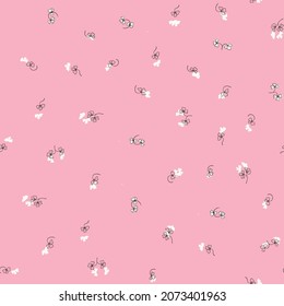 Patrón floral sin fisuras de moda con adorno. Flores coloridas sobre fondo rosado. Sencillo patrón minimalista con elementos naturales. Ilustración vectorial para tela, textil, afiche, invitación.