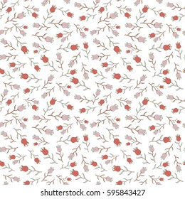 Trendy seamless Floral Pattern in pink and green colors. Vector seamless pattern on a white backdrop.